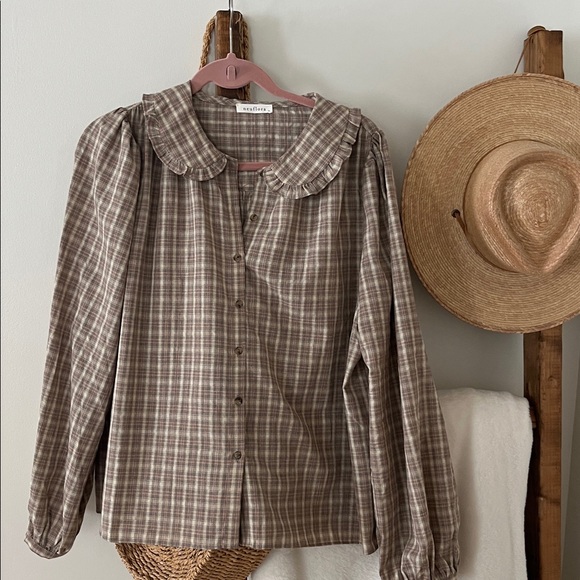 Neuflora Tops - Neuflora Brown Plaid Blouse XL
